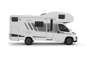 Carado alkoofcamper, zijaanzicht op een witte achtergrond