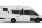 Carado motorhome, side view of a semi-integrated motorhome on a white background