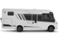 Carado motorhome, side view of a white integrated motorhome on a transparent background