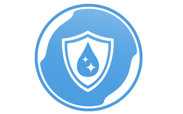 Symbole bleu-blanc avec une goutte pour l'élimination de 99,99 pour cent des bactéries par le filtre à eau clearliQ travel HYMER dans le camping-car.